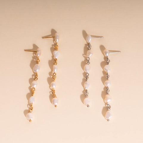 Pearl Dangle Chain Stud Earrings