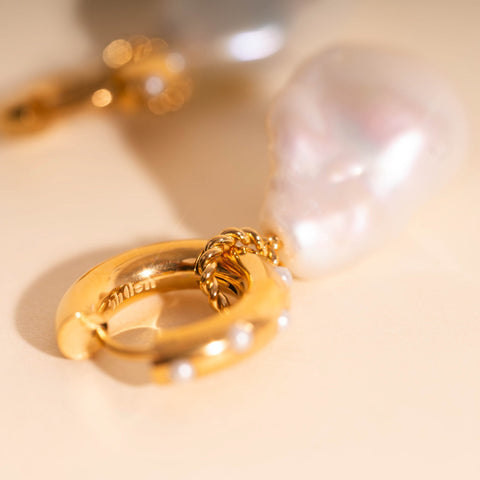 Jumbo Baroque Natural Pearl Huggie Hoop Charms