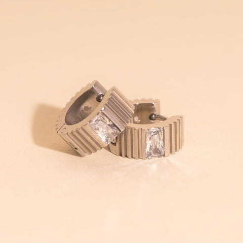 Textured Crystal Super Chunky Huggie Hoop Earrings