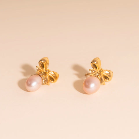 Bow Pearl Drop Stud Earrings