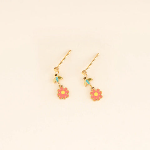 Coral Drop Flower Stud Earrings