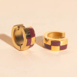 Checkered Rounded Super Chunky Huggie Hoop Earrings