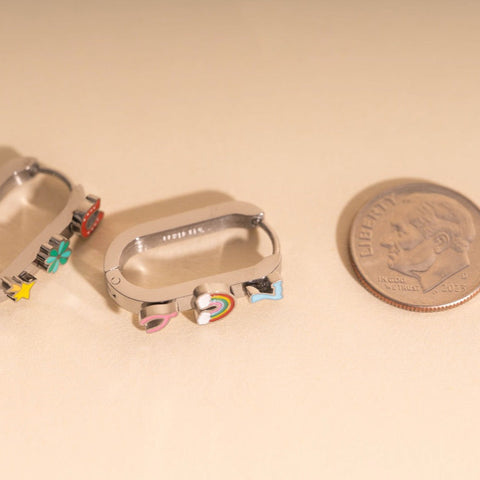 Lucky Oblong 3D Huggie Hoop Earrings