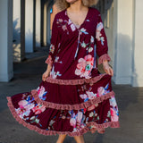 Ophelia Velvet Ruffle Maxi Dress in Plum Rose