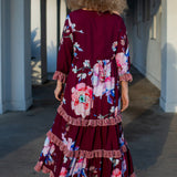 Ophelia Velvet Ruffle Maxi Dress in Plum Rose