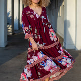 Ophelia Velvet Ruffle Maxi Dress in Plum Rose