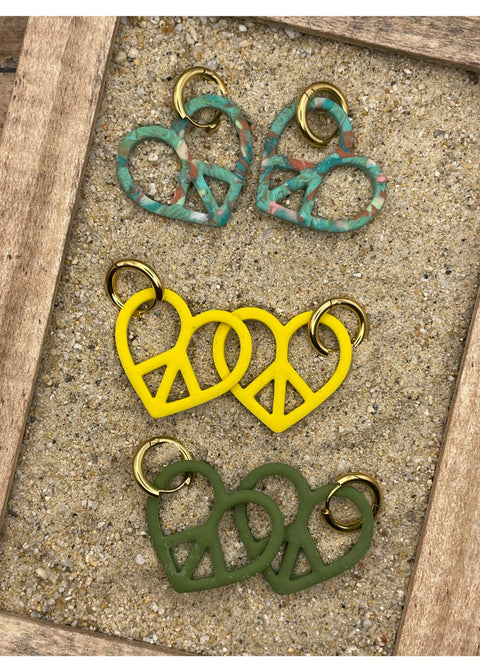 Peace Heart Dangly Hoop Earrings
