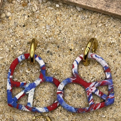 Peace Heart Dangly Hoop Earrings