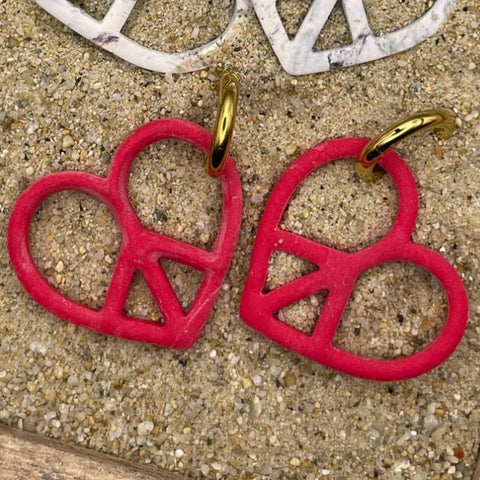 Peace Heart Dangly Hoop Earrings