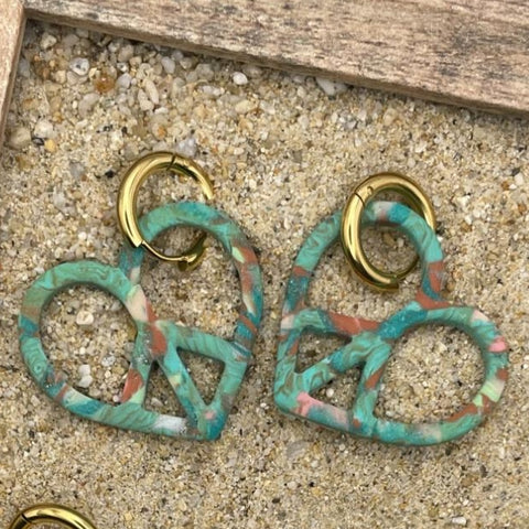 Peace Heart Dangly Hoop Earrings