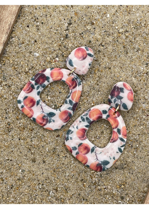 Peach Printed Dangle Earrings