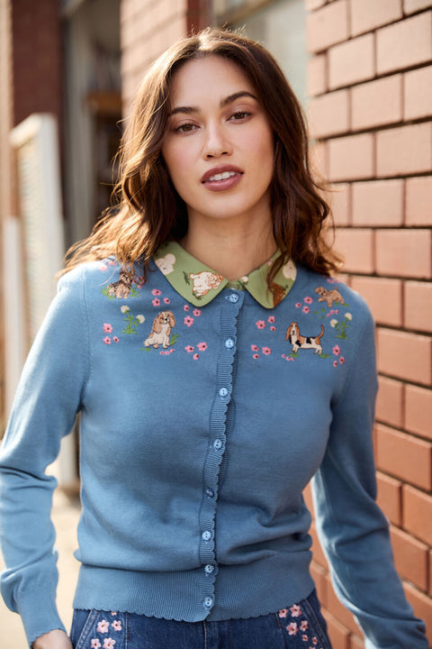 Cute Dogs Embroidered Cardigan