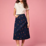 Radish Embroidered Denim Skirt