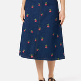 Radish Embroidered Denim Skirt