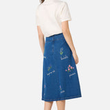 Flower Patch Emb Denim Skirt