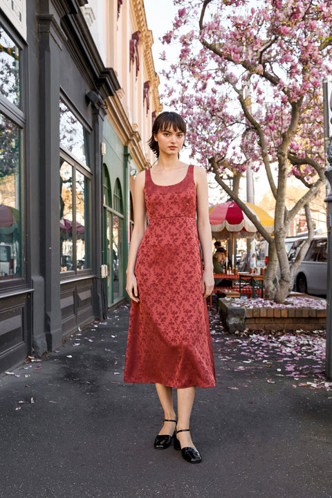 Roma Satin Embossed Midi Dress
