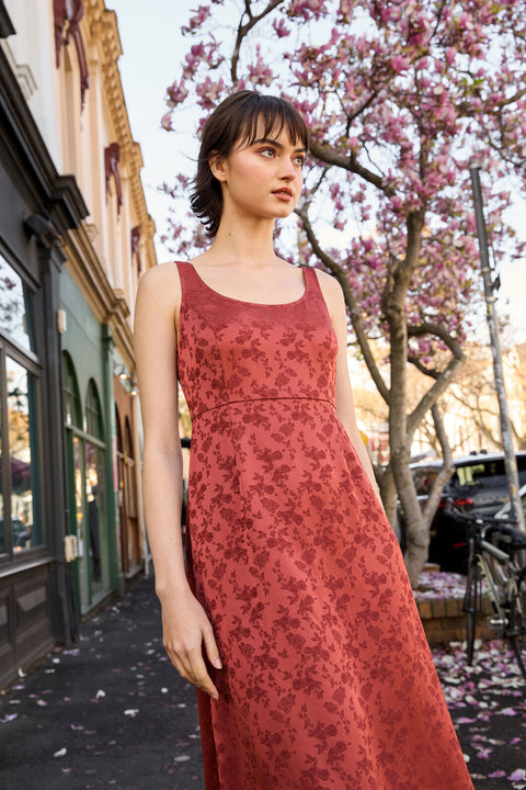 Roma Satin Embossed Midi Dress