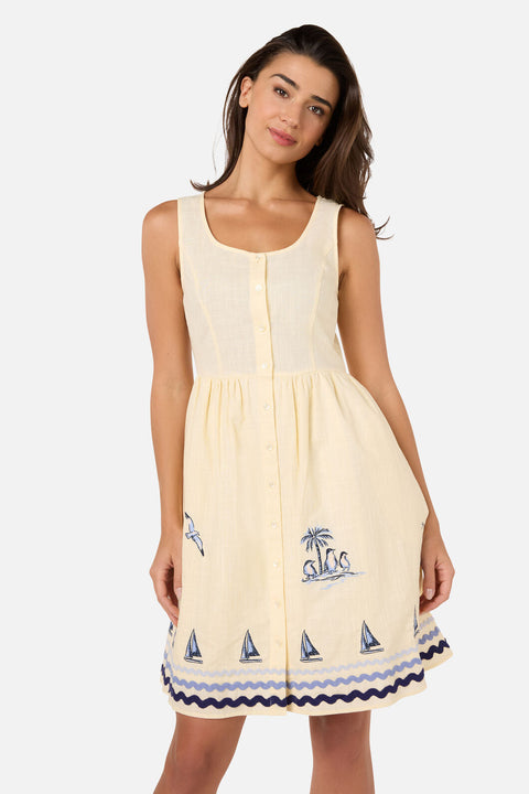Seaside Toile Emb Mini Dress
