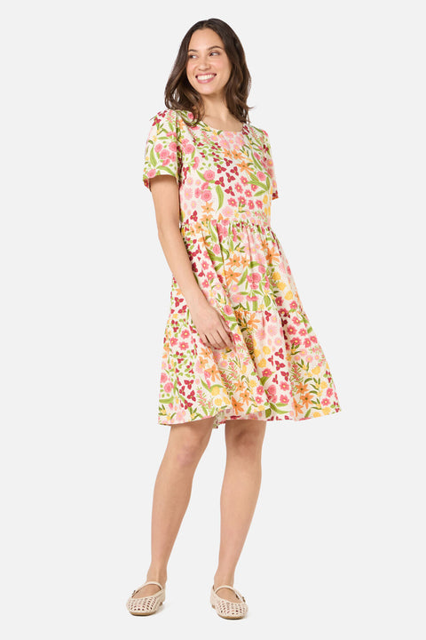 liberty smocked dress Caroline The back has a cut out but the top panel covers the bra strap and is cut out at the delicate arch of the back and fall with a gentle loose elastic waist Smocked Charlotte Dress- Marigold Liberty