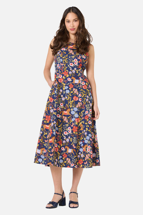 fancy midi dresses knit dress in Brown for Women inspired midi dress stuns with an airy cotton fabric printed with our new Fancy Horses Midi Dress