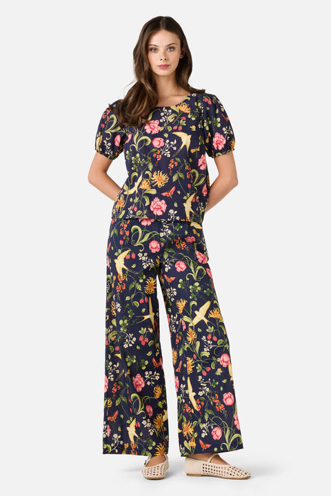Whimsical Garden Wide Leg Cotton Pants