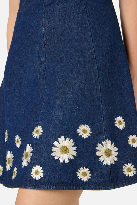 Daria Denim Daisy Embroidered Mini Dress