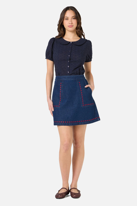 Sweet Heart Embroidered Denim Skirt