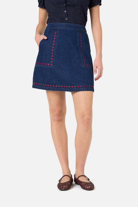 Sweet Heart Embroidered Denim Skirt