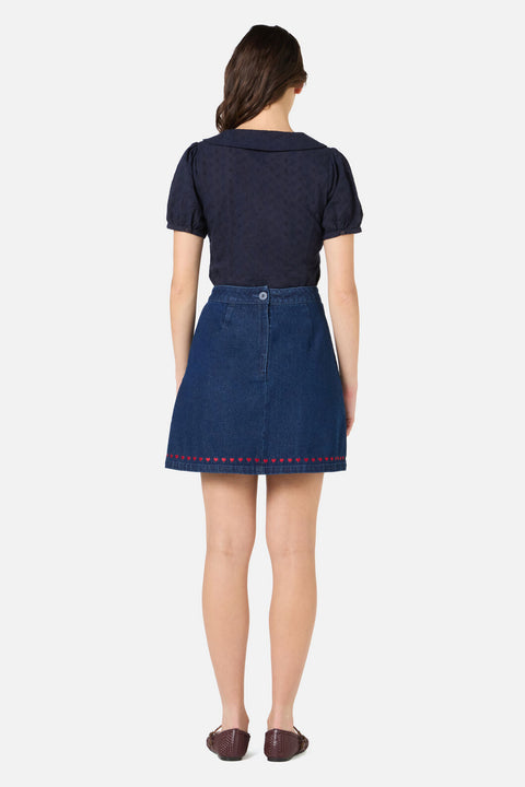 Sweet Heart Embroidered Denim Skirt