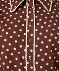 Brown shirt with white floral pattern and lace trim