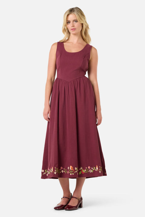 Apple & Robin Embroidered Midi Dress Wine / 20 (AU) Apple & Robin Embroidered Midi Dress Wine / 20 (AU)