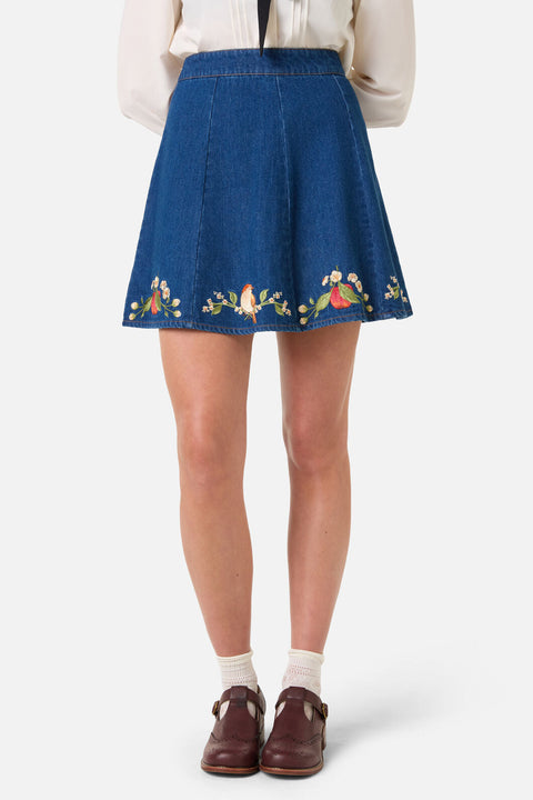 Apple & Robin Embroidered Mini Skirt