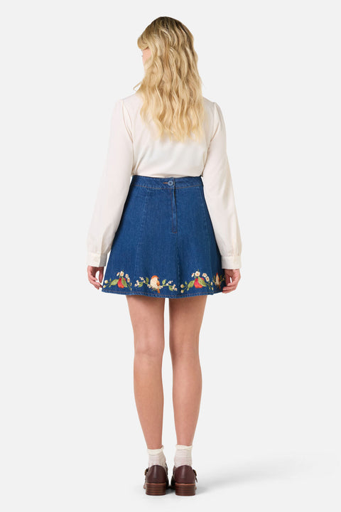 Apple & Robin Embroidered Mini Skirt