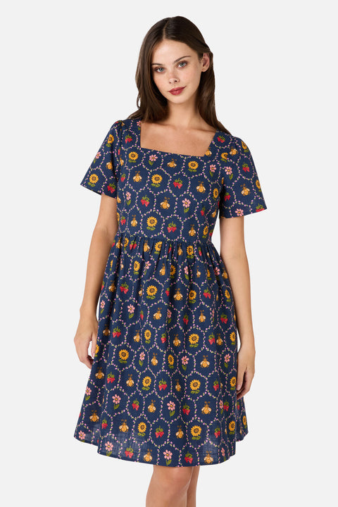 blue dress with bees Budding Bees Girls Blue Denim Regular Fit Dress