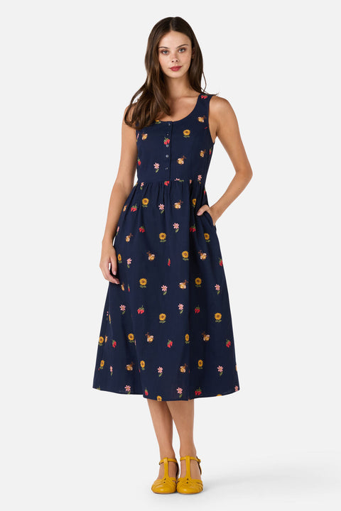 Honey Bee Embroidered Midi Dress