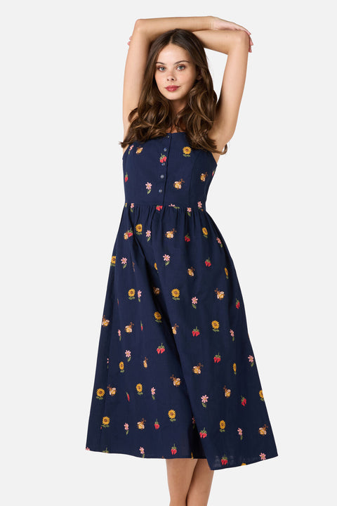 Honey Bee Embroidered Midi Dress