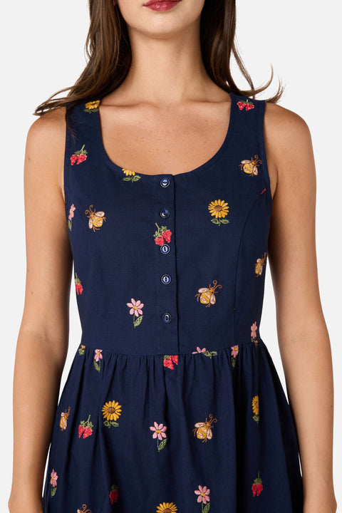 Honey Bee Embroidered Midi Dress Navy / 6 (AU) Honey Bee Embroidered Midi Dress Navy / 6 (AU)