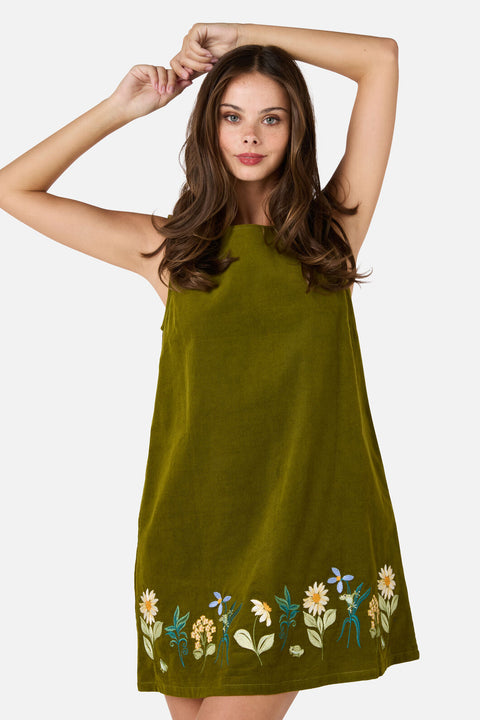 Tree Frog Embroidered Corduroy Mini Dress Green / 12 (AU) Tree Frog Embroidered Corduroy Mini Dress Green / 12 (AU)