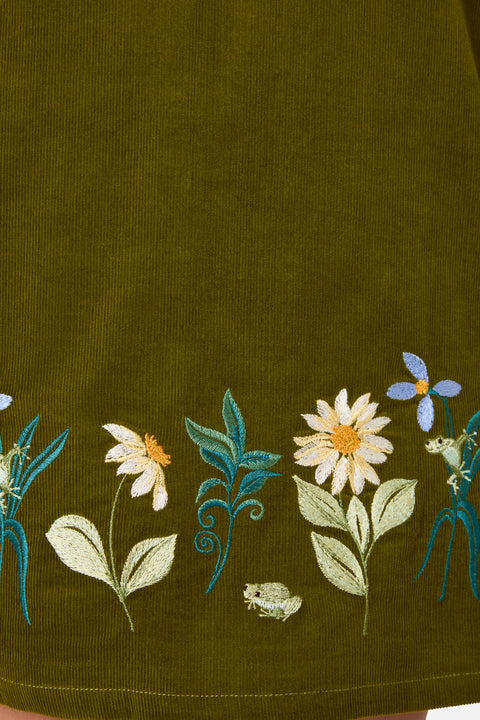 Tree Frog Embroidered Corduroy Mini Dress