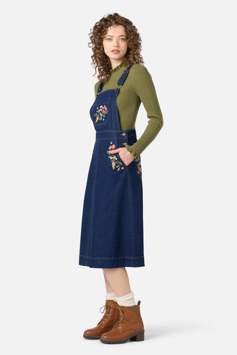 Native Embroidered Denim Pinafore Dress