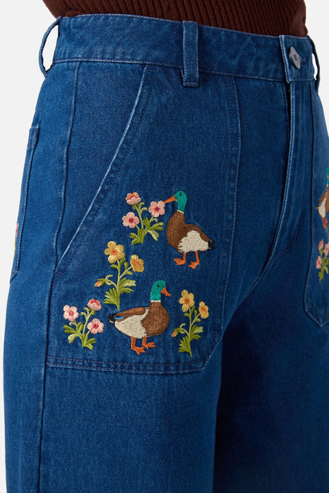 Sweet Ducks Embroidered Denim Jean