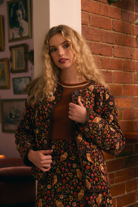 Forest Owl Quilted Cord Jacket