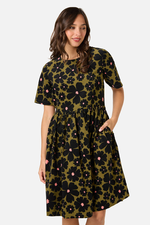 Donna Flower Cord Smock Dress
