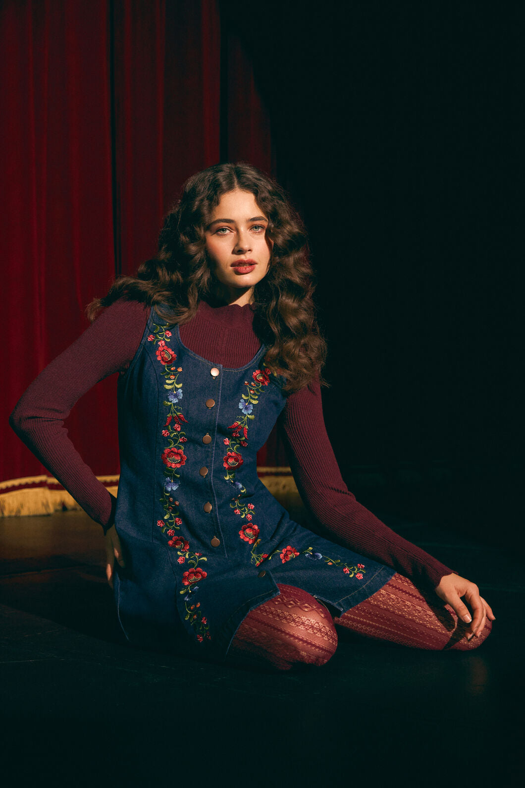 Joelle Embroidered Denim Pinafore Dress