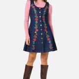Joelle Embroidered Denim Pinafore Dress