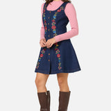 Joelle Embroidered Denim Pinafore Dress