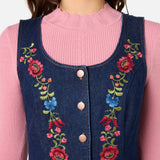 Joelle Embroidered Denim Pinafore Dress