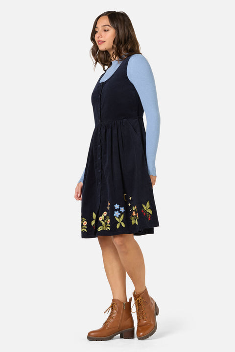 Midnight Garden Embroidered Cord Dress