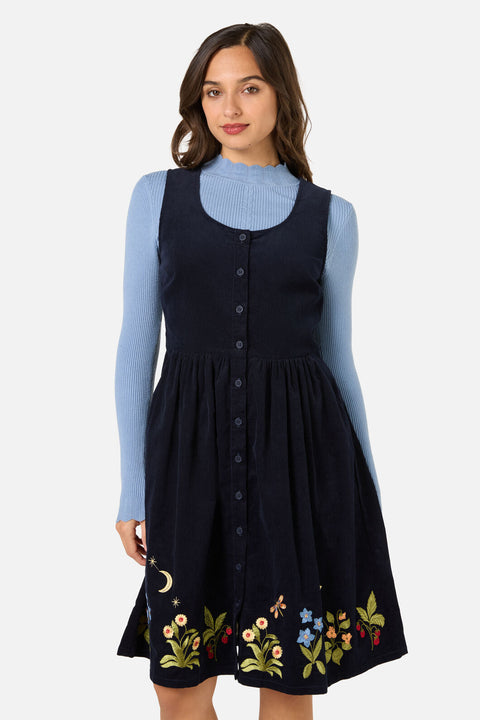 Midnight Garden Embroidered Cord Dress
