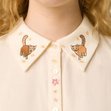 Cute Cats Embroidered Blouse